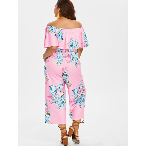  Plus Size Pink Floral Jumpsuit w/ Pockets  - Picture 6 of 8